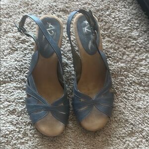 A2 By Aerosoles Blue Wedge Peep-Toe Sandals
